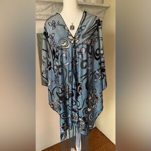 Blue Floral Fringe Kimono Tunic